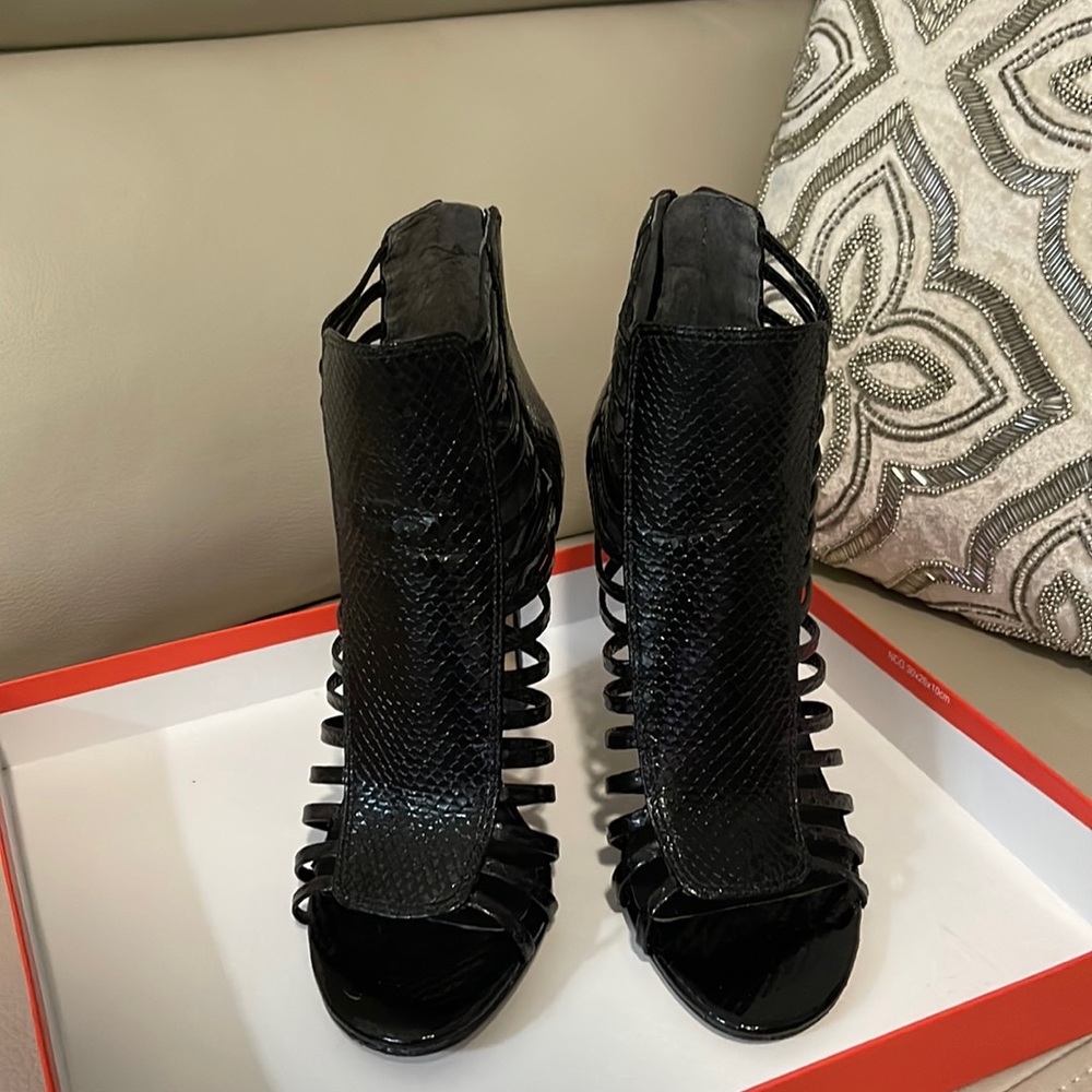 Snakeskin Black Heel Sandals